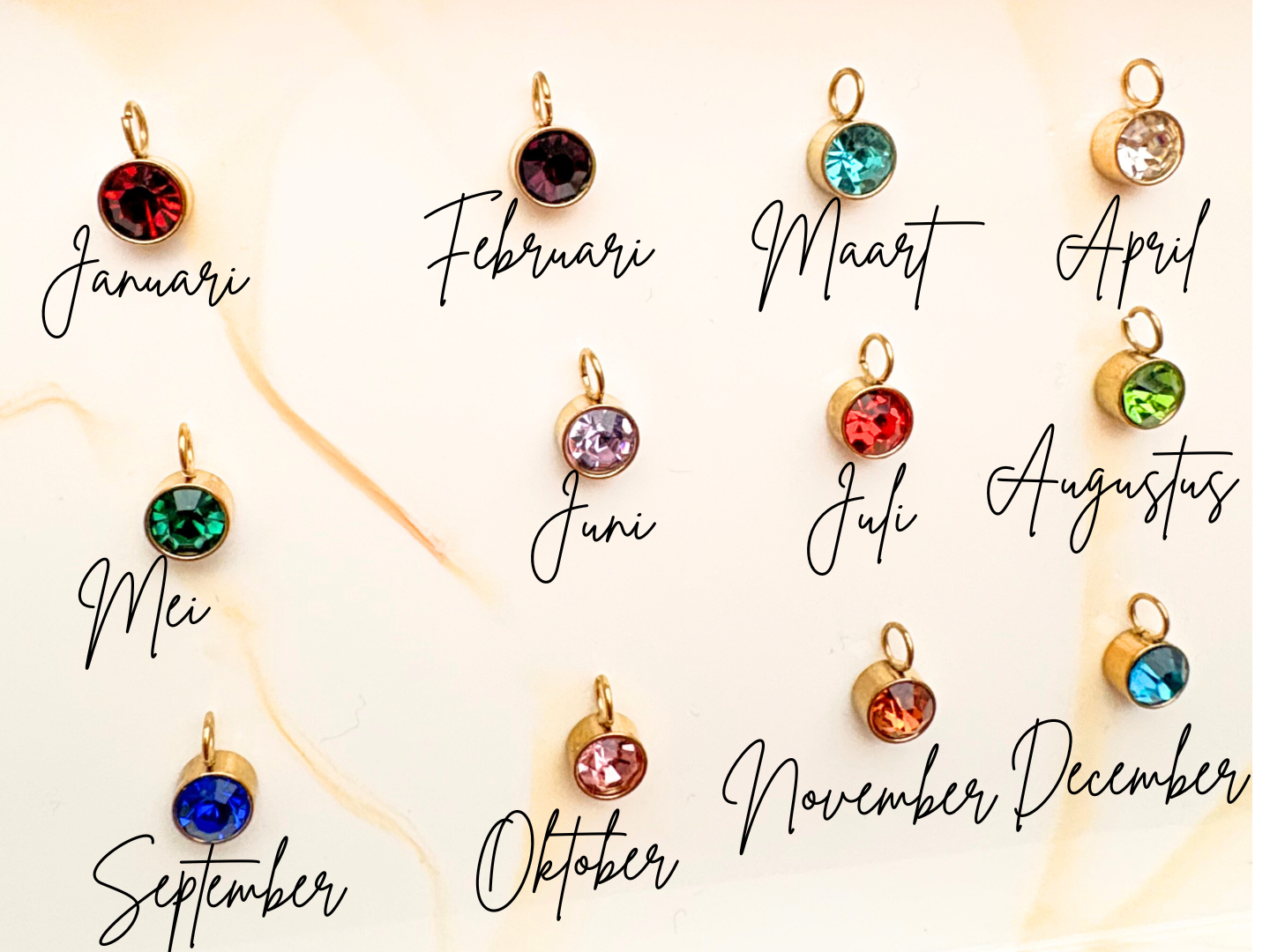 Slangenketting 0.9mm met letter en geboortesteen